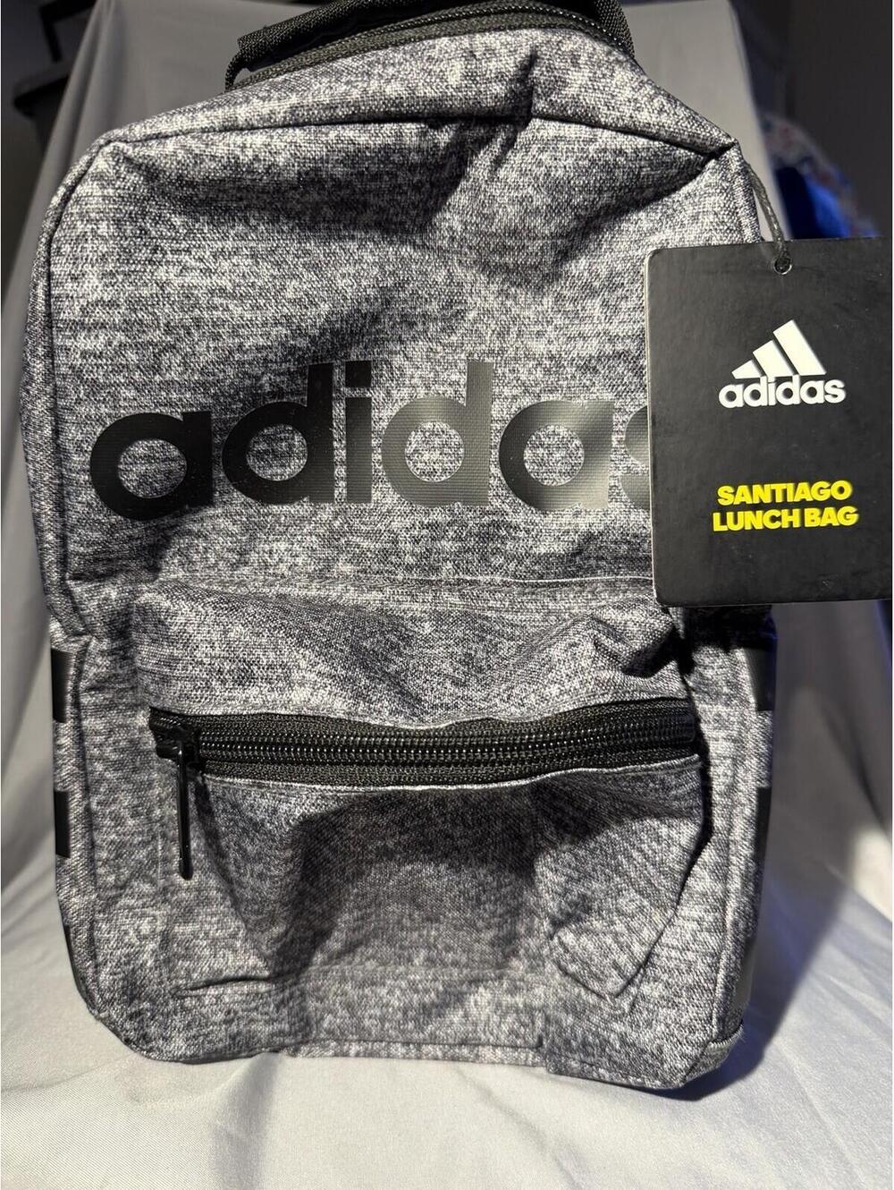 Adidas Santiago Lunch Bag Insulated Top Handle Jersey Onyx Gray Black Boys
